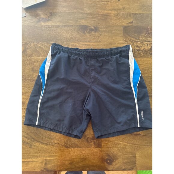 Speedo Mens Swim Shorts Navy Blue W/ Blue & White Stripes Mesh Lining Size L - Picture 6 of 9